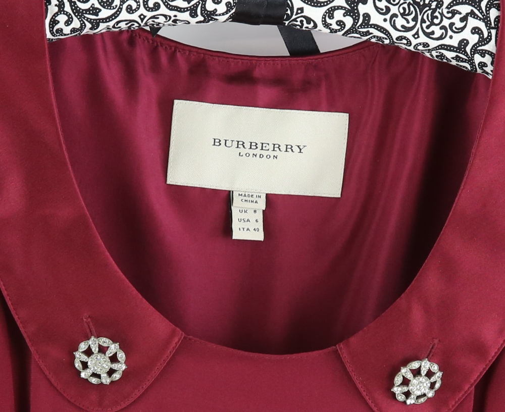 Burberry silk cocktail dress in cranberry red with diamante buttons on peter pan collar, together - Image 4 of 4