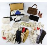 Vintage evening bags to include bead work and diamanté, assorted handkerchiefs, child's felt