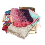 Art Deco Shawl, quantity of silk and other vintage scarves/Shawls including Liberty, Pierre