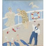 William Towers, 'Sea Princess', needlework depicting figures on the deck of a ship, signed with