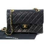 Chanel small Classic 255 double Flap quilted lambs skin black handbag, n 5 881406 , with dust bag ,