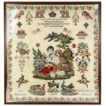 A Sampler worked by Ann Thornton of Drighlington, aged 9 in 1846, the central scene depicting a girl
