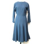 Jean Muir London 1970s Peacock Green wool crepe mid calf long sleeved day dress with A lined