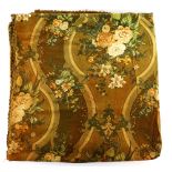 An early 20th C French printed velvet curtain with floral design within an Art Nouveau framework,