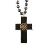 Biba large cross pendant with emblem on black wood on a beaded necklace, pendant, 9.5 cm . Overall