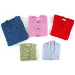 Group of 5 Marion Foale hand knitted knitwear in wool and cotton including a blue jumper, and pale