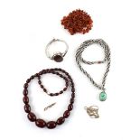 A group of jewellery, including, seed pearl bar brooch, fancy link necklace, both in 9 ct, a
