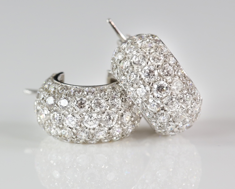 A pair of cubic zirconia pave set hoops, hinge clip fittings, mounted in 18 ct. CONDITION18 ct gross - Image 5 of 5