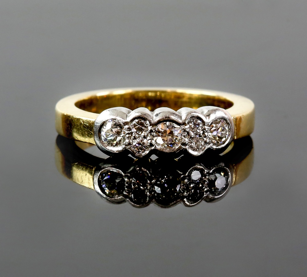 Modern diamond seven stone ring, estimated total diamond weight 0.30 carats, mounted in 18 ct, - Image 3 of 4