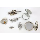 A mixed group of jewellery, 1950's silver rose brooch, pin roll catch fitting, 9.5 x 3.1cm, modern