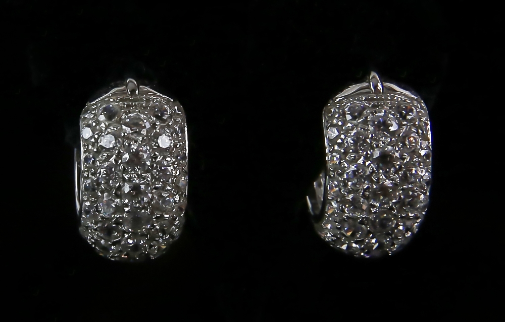 A pair of cubic zirconia pave set hoops, hinge clip fittings, mounted in 18 ct. CONDITION18 ct gross - Image 4 of 5