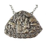 19th C large silver plaque necklace, depicting stag and Manchurian crane, icons of Daoist belief,