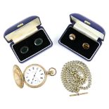 Group of gentlemen's jewellery, silver cartridge and anchor cufflinks, various others, gold plated