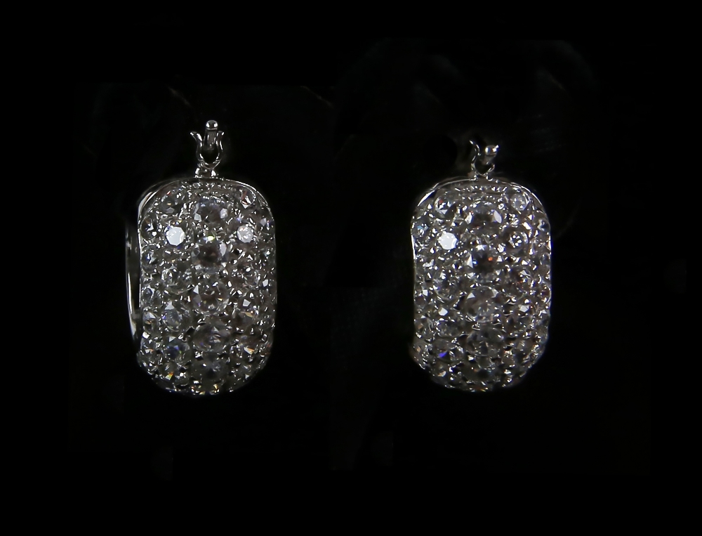 A pair of cubic zirconia pave set hoops, hinge clip fittings, mounted in 18 ct. CONDITION18 ct gross - Image 2 of 5