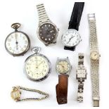 Collection of wristwatches and pocket watches including Tissot Seastar Automatic, with silver