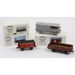 Three Parkside Dundas O gauge assembled wagons, comprising PS33 ex Private owner steel chassis 13-