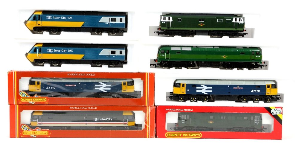 Seven Hornby Railways 00 gauge diesel locomotives, comprising R307 BR Class 47 'County of