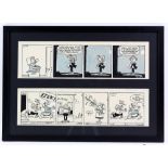 Andy Capp - English comic strip by cartoonist Reg Smythe, two original strips, dated 1977, framed,