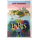 Air France 'Paris' - Travel poster from 1957 with artwork by Jacques Nathan, linen backed, 25 x 39