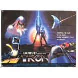 Tron (1982) Three British Quad film posters, two slightly different versions of Quad (on shiny,