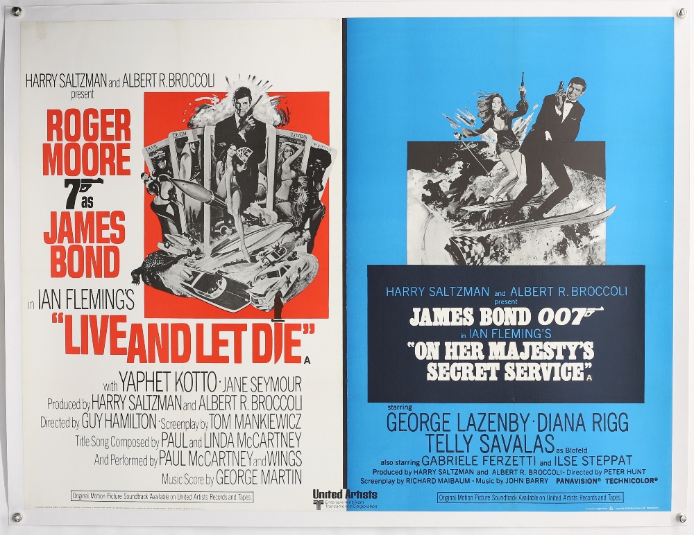 James Bond Live and Let Die / On Her Majesty's Secret Service (1969) British Quad film poster, linen