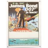James Bond 007 Is Back! Novelty Fan poster, linen backed, 20 x 30 inches.