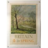 Britain in Spring - Vintage travel poster with artwork by Donald Towner, linen backed, 20 x 30