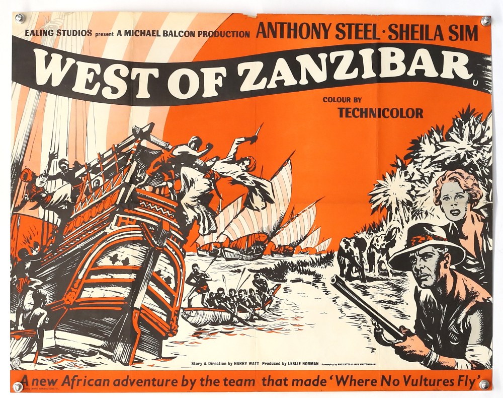 West of Zanzibar (1954) British Half Sheet film poster, Ealing Studios, starring Anthony Steel,