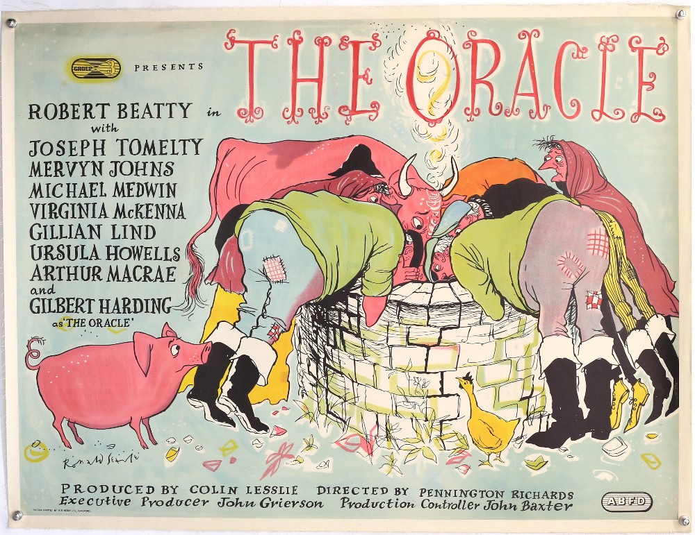 The Oracle (1953) British Quad film poster, Comedy by Group 3 with artwork by Ronald Searle, linen