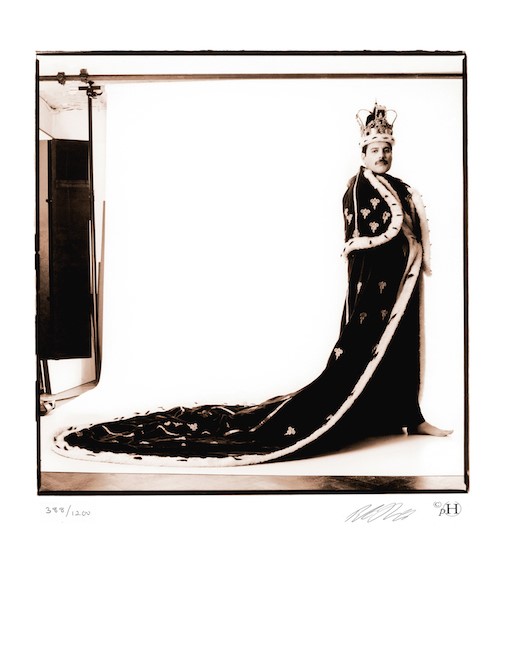 Queen - A2 personally signed print of Freddie Mercury in his royal robes by photographer Peter