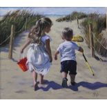 Sherree Valentine Daines - 'Pathway to Future', Original Oil on canvas, framed, 15 x 17 inches