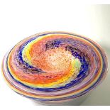 Adam Aaronson - Unique free blown glass bowl, in rainbow colours, engraved signature on base, 29cm