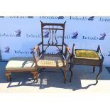 19th century mahogany armchair, with pierced splat back and caned seat, together with a mahogany