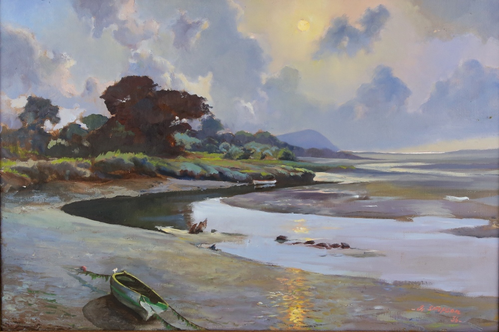 Simpson (20th Century). Coastal landscape. Oil on Canvas. 60 x 91cm. Framed. .