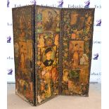 A Victorian decoupage three fold room screen, each panel 175 x 180cm.