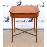 19th century satinwood and rosewood crossbanded side table, on outswept legs joined by X-