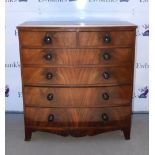 19th century figured mahogany bow-fronted chest of two short over four long graduated drawers, on