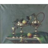 Molnar, still-life with fruit dish, flagon and goblet, signed, oil on canvas, 49.5cm x 59.5cm,.