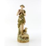 Royal Dux figural group, Shepherd playing pan-pipes, pink triangle mark E for 1912-1951 and