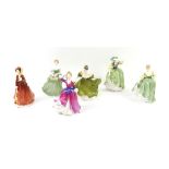 Collection of six Royal Doulton porcelain figures, to include Buttercup HN2309, Clarissa HN2345,