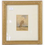 Watercolour of a ship at sea, unsigned, in glazed giltwood frame, 14 x 10.5cm .