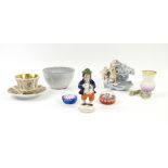 Staffordshire porcelain Toby figure salt, various decorative plates and other decorative ceramics