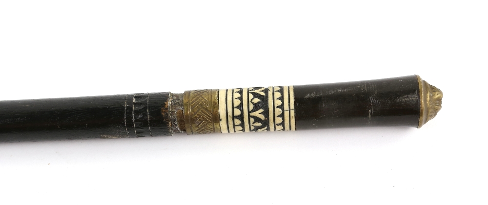 Late 19th century Indian ebonised sword stick with a band of decorated bone, blade 57 cms, overall - Image 2 of 2