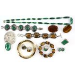 A group of costume jewellery, including green quartz necklace, strung with knot, 34 cm in length,