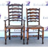 Set of six 18th century style oak ladder back dining chairs (4+2).