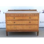 Early 20th century satinwood chest of drawers, three floral painted frieze drawers above three