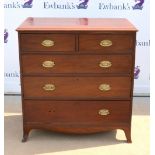 19th century mahogany chest of two short over three long drawers on bracket feet, 101 x 94 x 52cm.