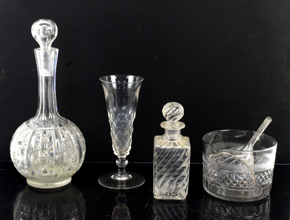 Glassware to include, cut glass bowls, decanters, vases, wine glass rinser, wine funnel, ( 1