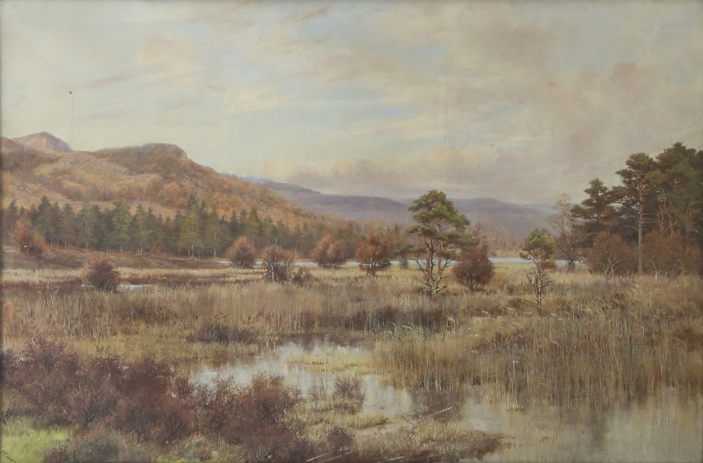 Sydney Russell Cadogan (19th/20th century) landscape with trees, lake and mountains beyond,