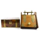 Copper and brass coal box, and a brass bound writing box (2).